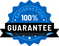 a blue seal with the words satisfaction on it