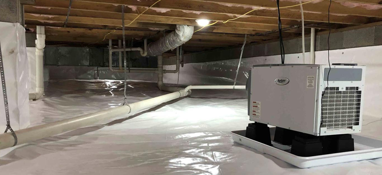 encapsulated crawl space and dehumidifier