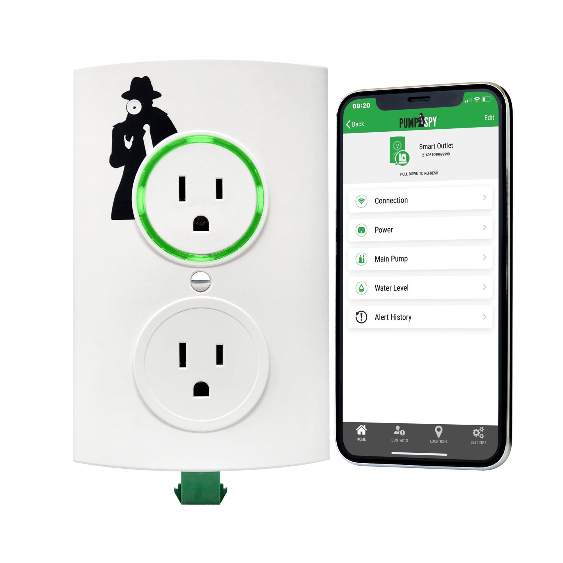 a smart phone is next to a wall outlet